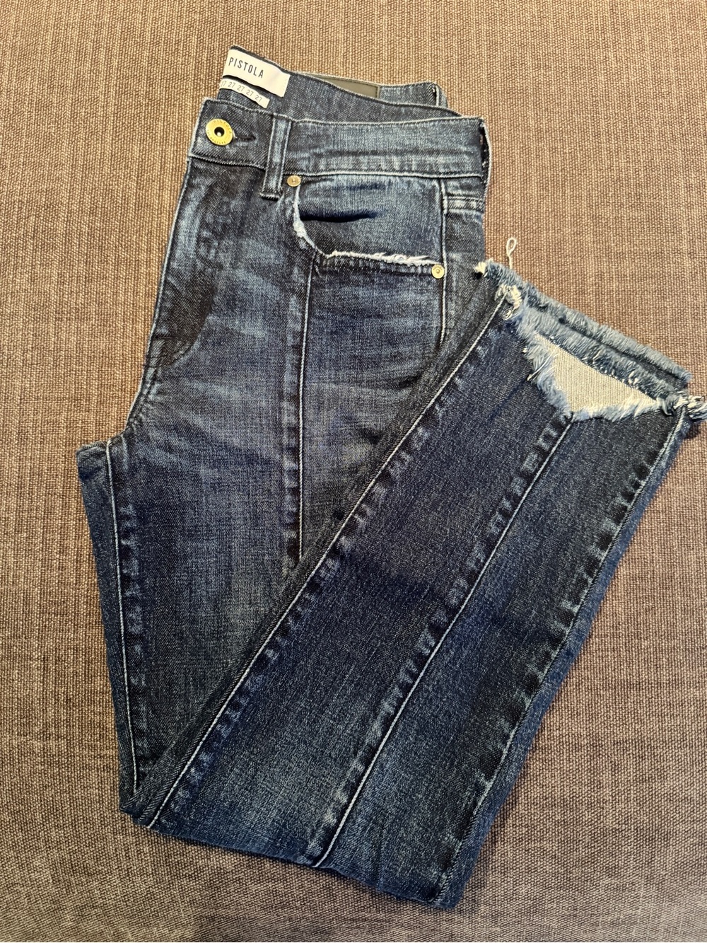 Pistola Front Seam Dark Indigo Frayed Hem Ankle Jeans